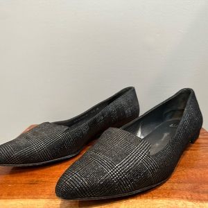 Stuart Weitzman Plaid Rialto Flats. Black w/ blue and silver accents. Size 6.5.